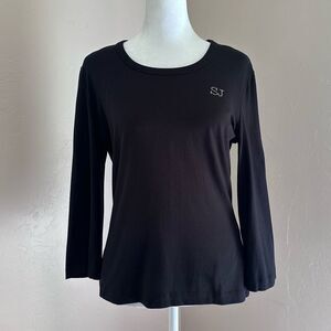 St. John Sport 3/4 Sleeve Black Rhinestone Embellished Logo Tee Size M